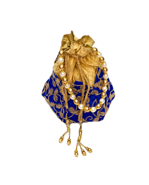Royal Blue Lotus Shape Potli Bag