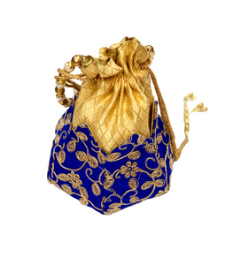 Royal Blue Lotus Shape Potli Bag