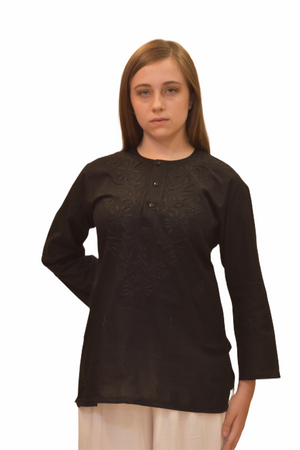 Cotton Crow Black Embroidered Short Tunic