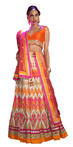 Orange and Fuchsia Chevron Embroidered Lehenga Heritage India Fashions