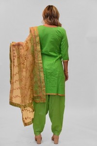 Cotton Silk Bright Kelly Green Embroidered Salwar Kameez