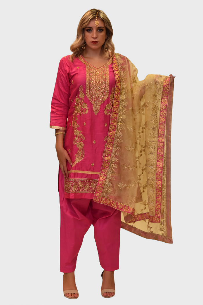 Silk Bubblegum Pink Embroidered Salwar Kameez