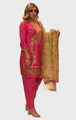 Silk Bubblegum Pink Embroidered Salwar Kameez