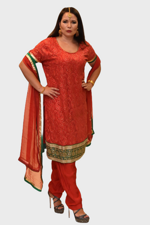 Georgette Silk Crimson Red Embroidered Salwar Kameez