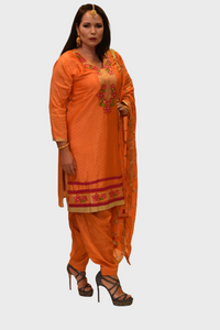 Silk Salamander Orange Embroidered Salwar Kameez