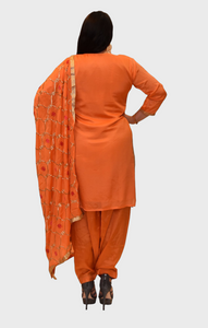 Silk Salamander Orange Embroidered Salwar Kameez
