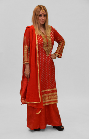 Silk Georgette Scarlet Red Embroidered Salwar Kameez