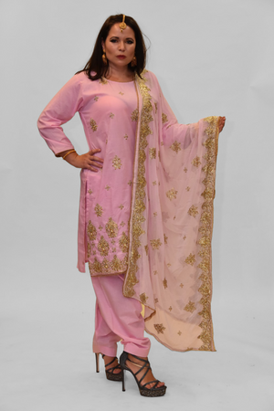 Silk Lemonade Pink Embroidered Salwar Kameez