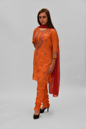 Cotton Silk Deep Carrot Orange Embroidered Salwar Kameez