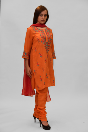 Cotton Silk Deep Carrot Orange Embroidered Salwar Kameez