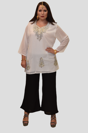 Buy Full Multi Embroidery & Button Down White Kurta Top in Cambric has a  Mandarin Collar and 3/4 Sleeves for Women Chest Size: M=36, L=38, XL=40,  XXL=42 at Amazon.in