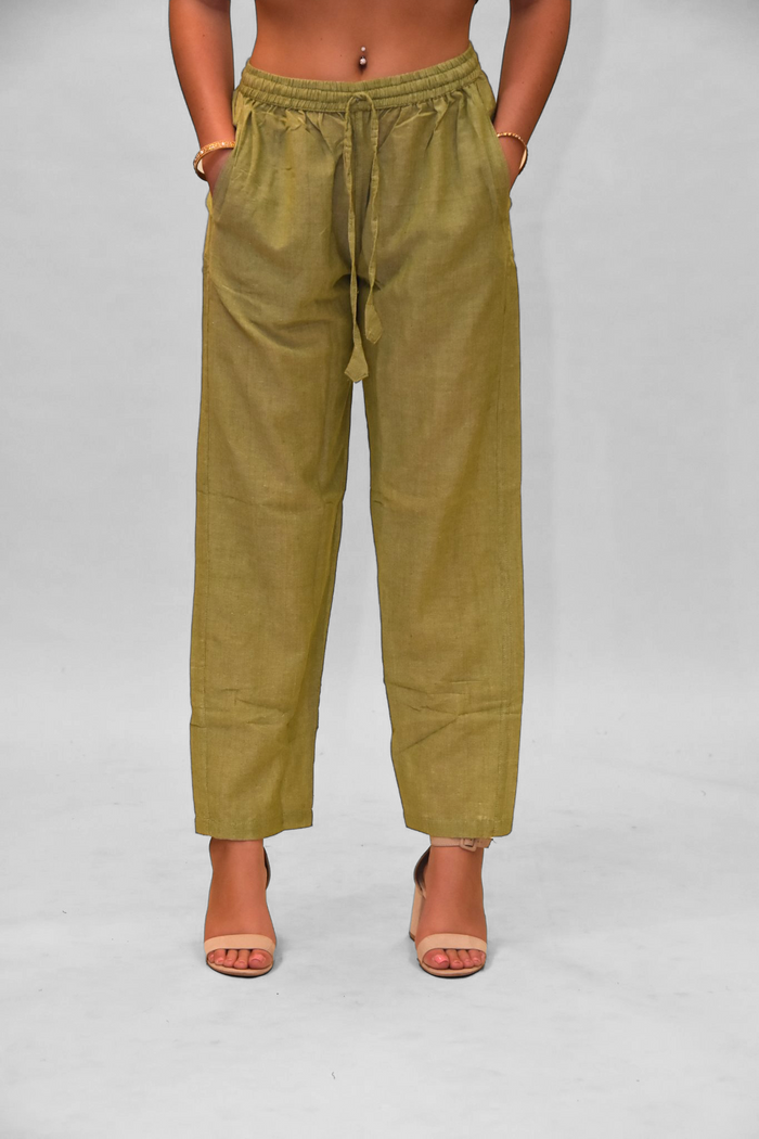 Unisex Cotton Sage Green  Straight  pants