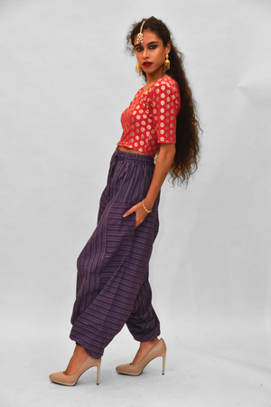 Unisex Cotton Plum Purple Striped Harem pants