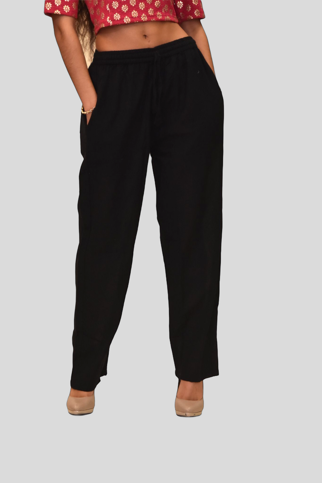 Unisex Cotton Jade  Black Straight  pants