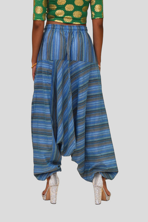 Unisex Cotton Azure Blue Striped Harem pants
