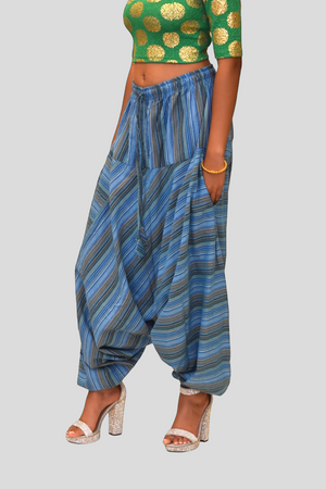 Unisex Cotton Azure Blue Striped Harem pants