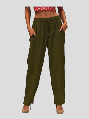 Unisex Cotton Army Green Straight  pants