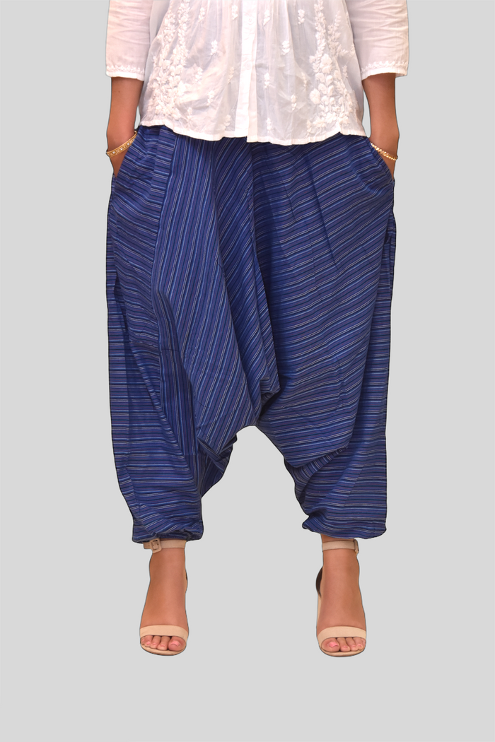 Unisex Cotton Dutch Boy Blue Striped Harem pants