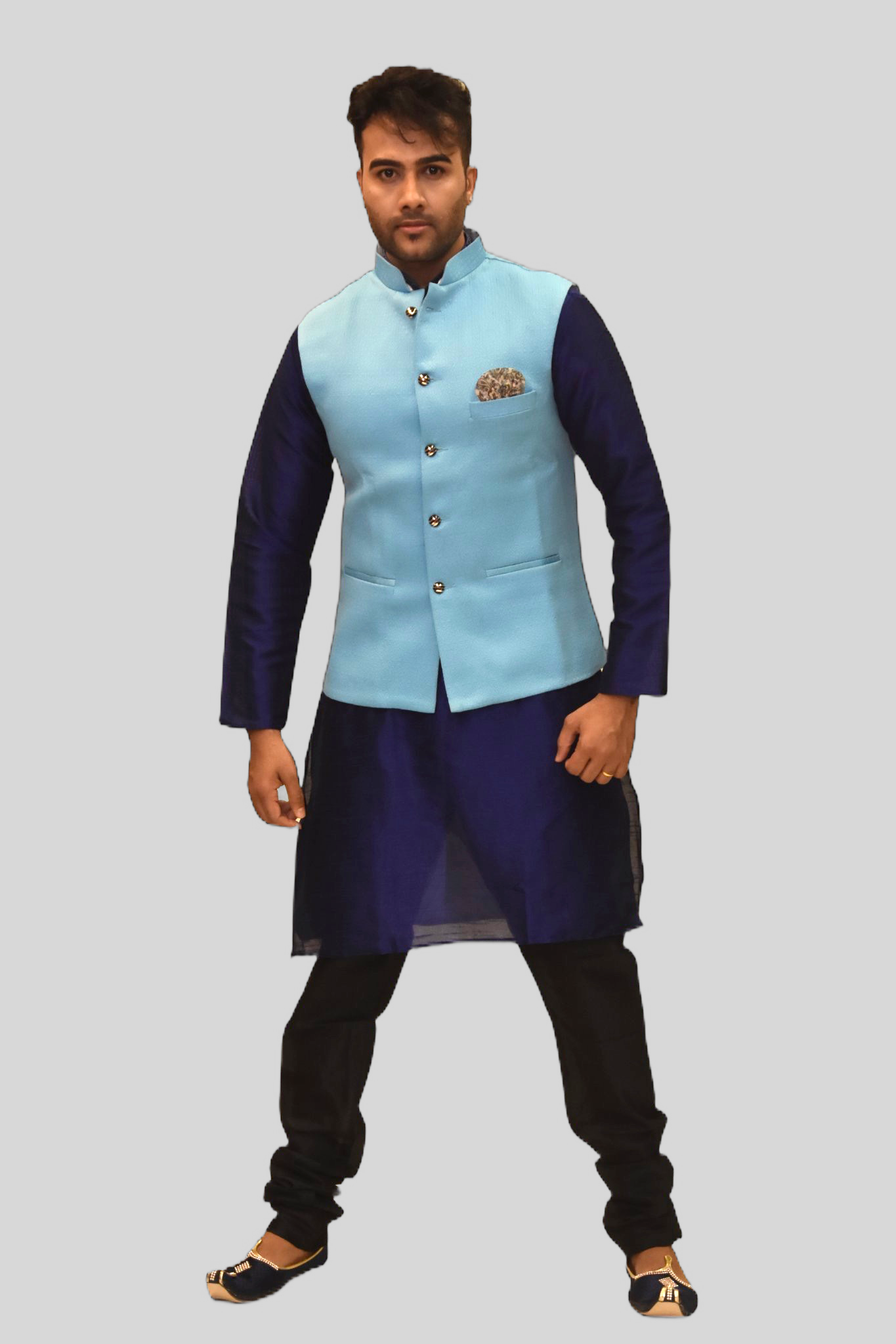 Silk Baby Blue Modi Vest – Heritage India Fashions