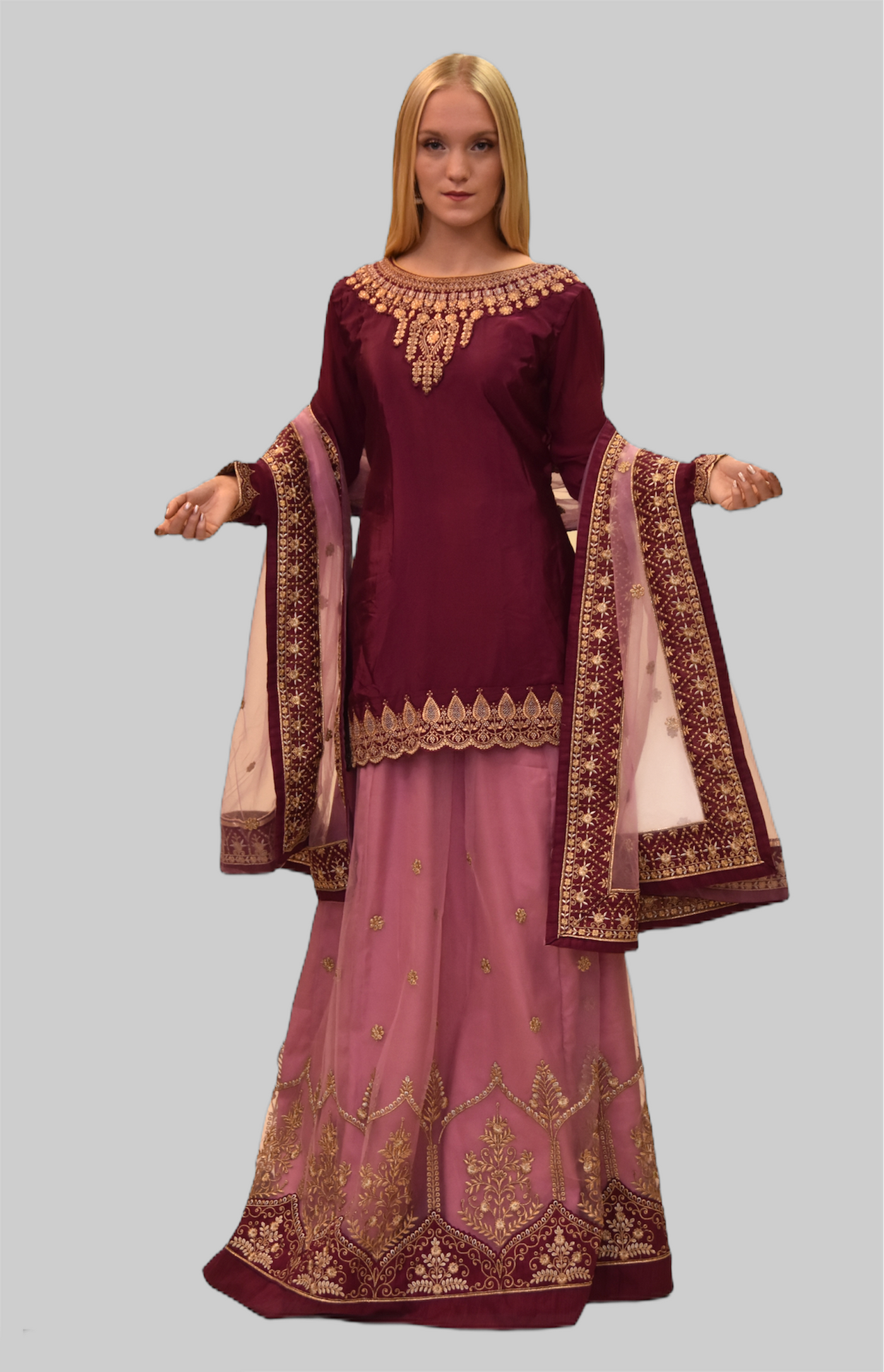 Buy Sharara Suit - Barbie Pink Khatli Work Embroidered Sharara Suit –  Empress Clothing