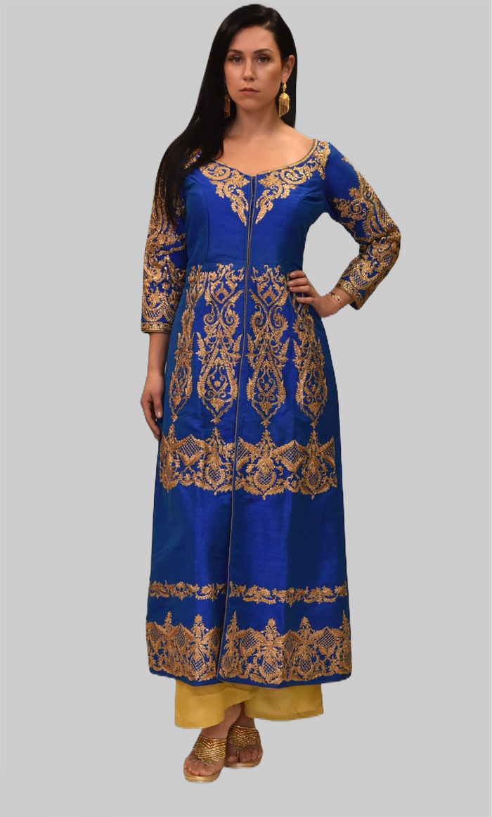 Silk Egyptian Blue Embroidered Gown / Jacket