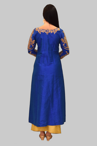 Silk Cobalt Blue Embroidered Gown / Jacket