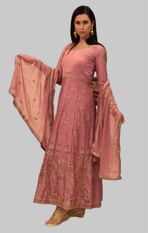 Silk Carnation Pink Embroidered Gown