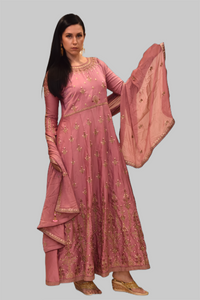 Silk Carnation Pink Embroidered Gown