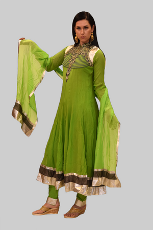 Silk Georgette Pear Green Embroidered Anarkali / Gown