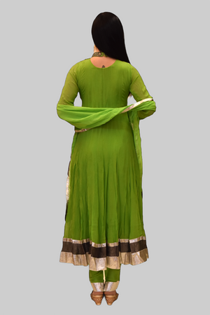 Silk Georgette Pear Green Embroidered Anarkali / Gown