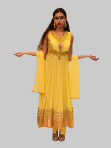 Silk Georgette Butter Yellow Embroidered Anarkali / Gown