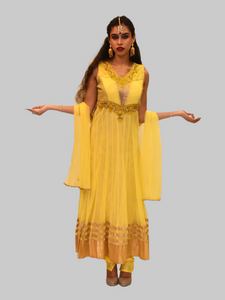 Silk Georgette Butter Yellow Embroidered Anarkali / Gown Silk Georgette Butter Yellow Embroidered Anarkali / Gown
