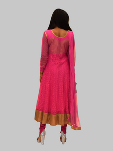 Georgette Net French Rose Pink Embroidered Anarkali / Gown