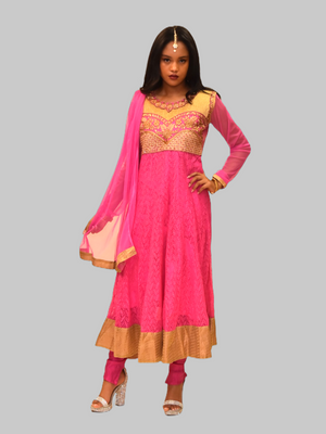 Georgette Net Fuchsia Pink Embroidered Anarkali / Gown