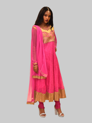 Georgette Net Fuchsia Pink Embroidered Anarkali / Gown