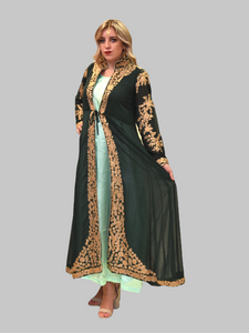 Silk Light Mint Green With Detachable Embroidered Castleton Green Jacket Gown