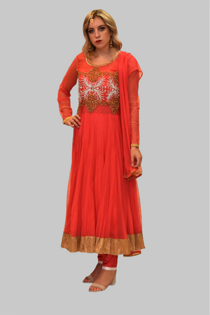 Silk Georgette Imperial Red Embroidered Anarkali / Gown