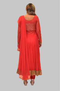 Silk Georgette Imperial Red Embroidered Anarkali / Gown