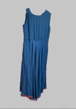 Silk Persian Red And Yale Blue Mirror Work Gown