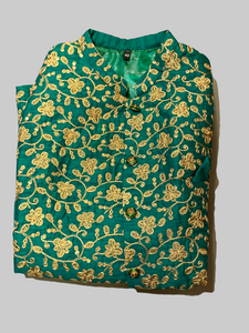 Silk Dark Jungle Green Heavy Embroidered Sherwani  / Jacket