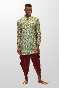 Silk Dark Jungle Green Heavy Embroidered Sherwani  / Jacket