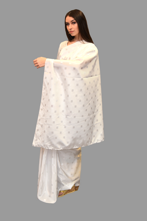 Silk Self Printed White Saree