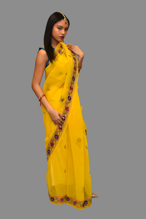 Silk Embroidered Bright Yellow Saree