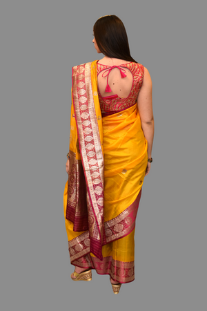 Silk Butterscotch Yellow Saree With Hot Pink Border And Pallu