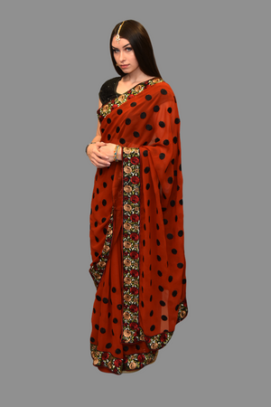 Silk Georgette Embroidered Cranberry Red Saree