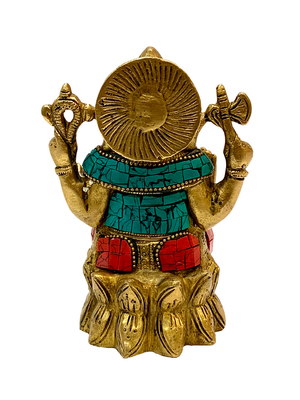 Brass Ganesha Turquoise And Coral Statue