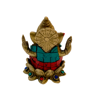 Brass Ganesha Turquoise And Coral Mosaic Statue