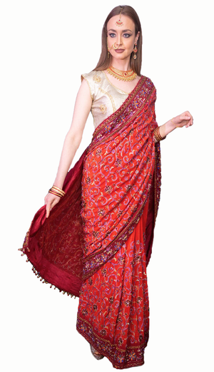 Maroon Gold Georgette Embroidered Saree