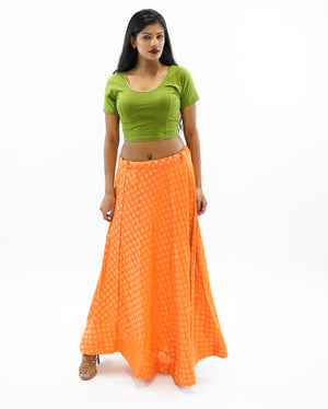 Silk Papaya Orange Brocade Lehenga Skirt
