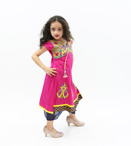 Cotton Dark Punch Pink  Embroidered Girl's Salwar Suit
